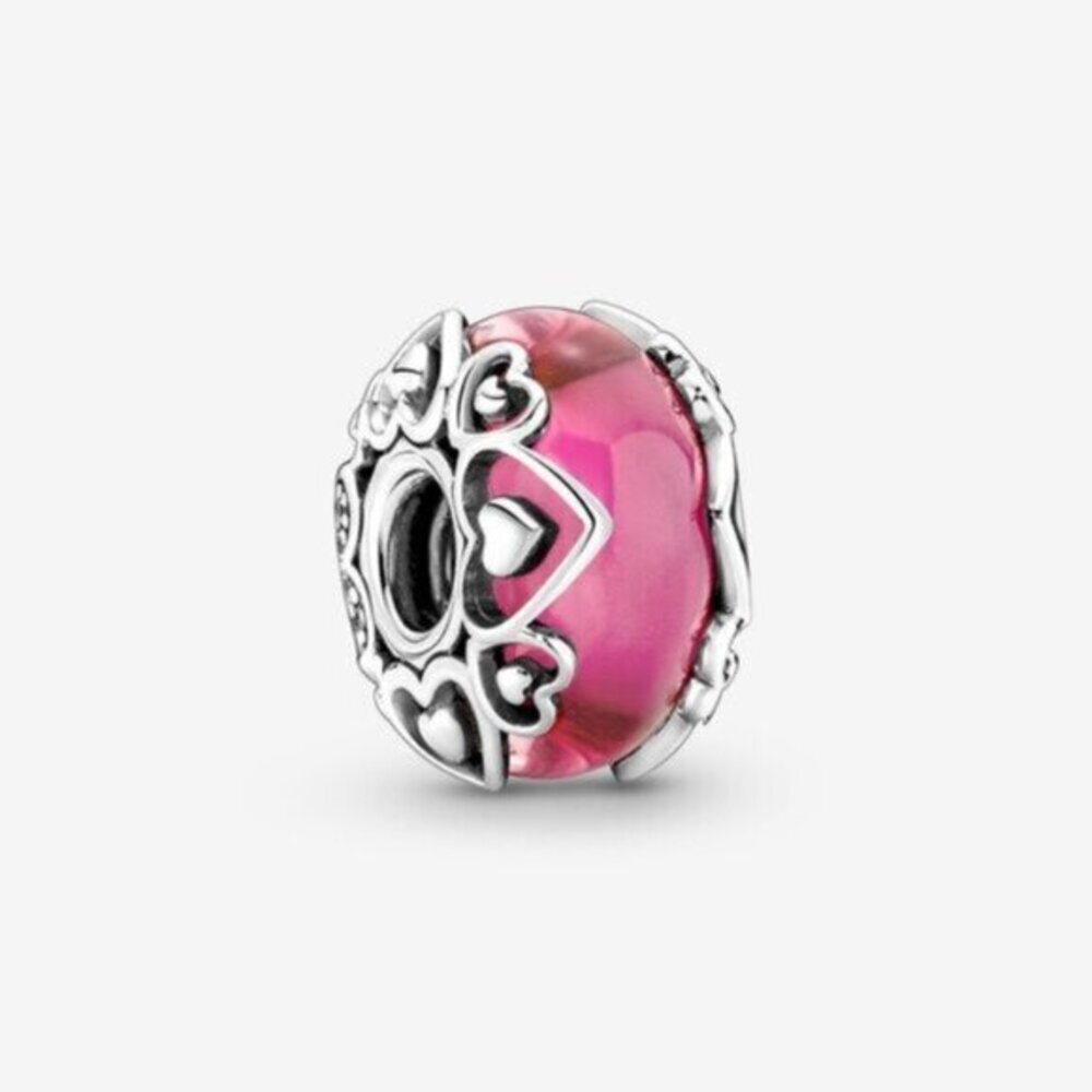 Pandora Pink Heart Filigree Murano Glass Charm